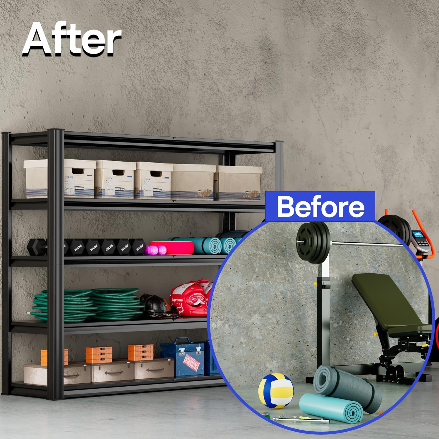 Garage Shelving Heavy Duty - 59 * 20 * 79in(L*W*H) Extra Large Metal Shelving Units and Storage for 2000lbs, 5tier Adjustable Basement Storage Industrial Shelves Pallet Racking Organizer