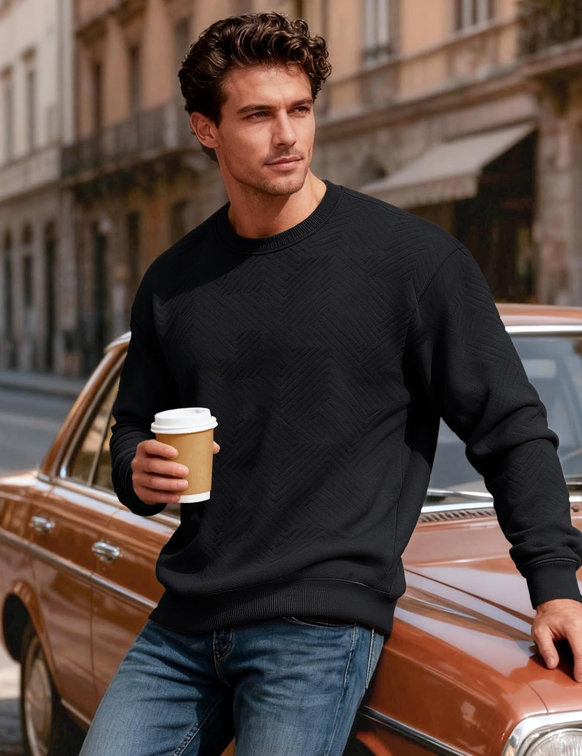 MAGCOMSEN Mens Crewneck Sweatshirts Long Sleeve Geometric Textured Pullover Shirts Winter Fall Casual Soft Sweatshirt - Image 3