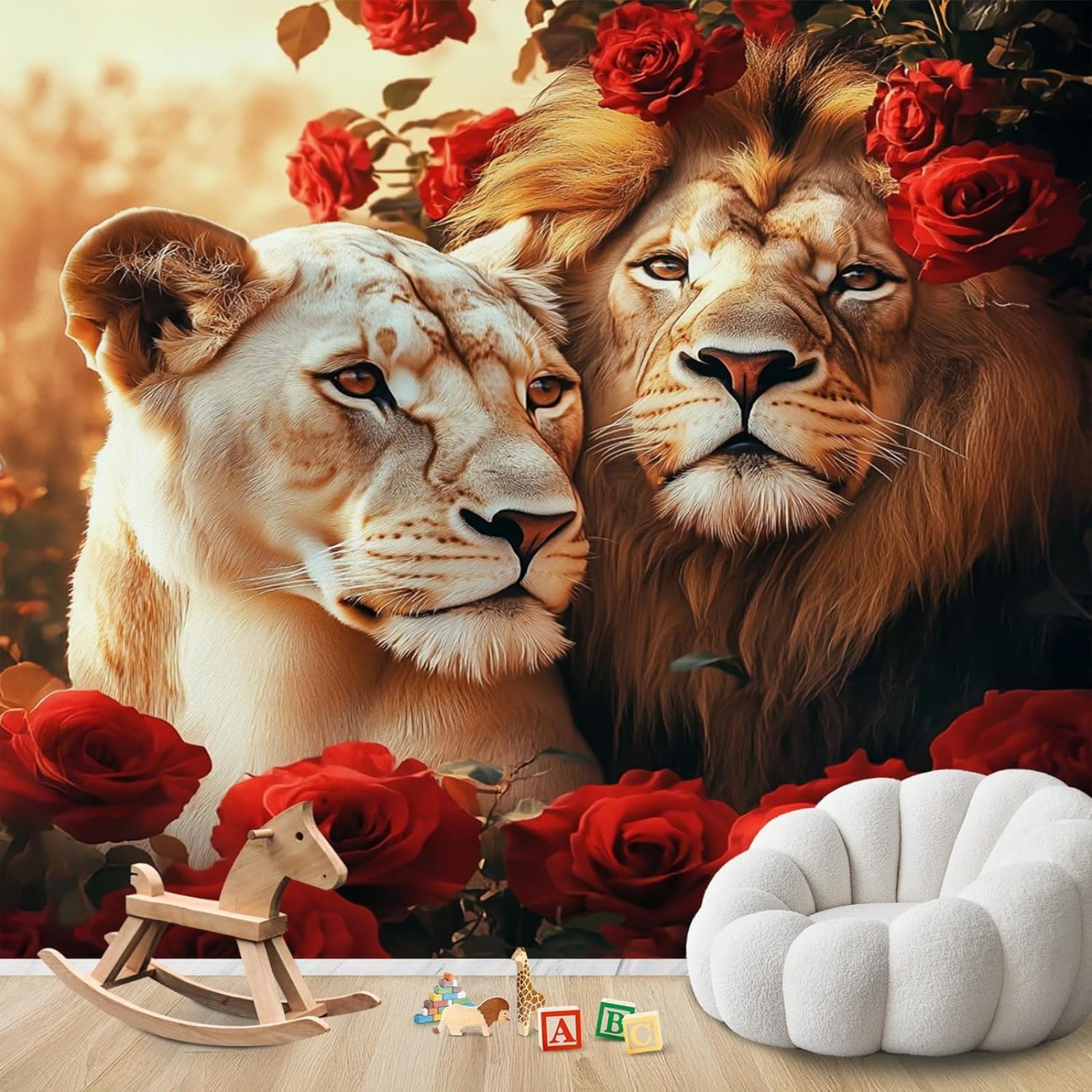 hgjdjhnf Photo Wallpaper and Lion Couple Romantic Non-Woven ModernWallpaper Living Room Bedroom Children's RoomDecoration Motif Wallpaper,200cmx140cmSticker - Background- Painting - Pos