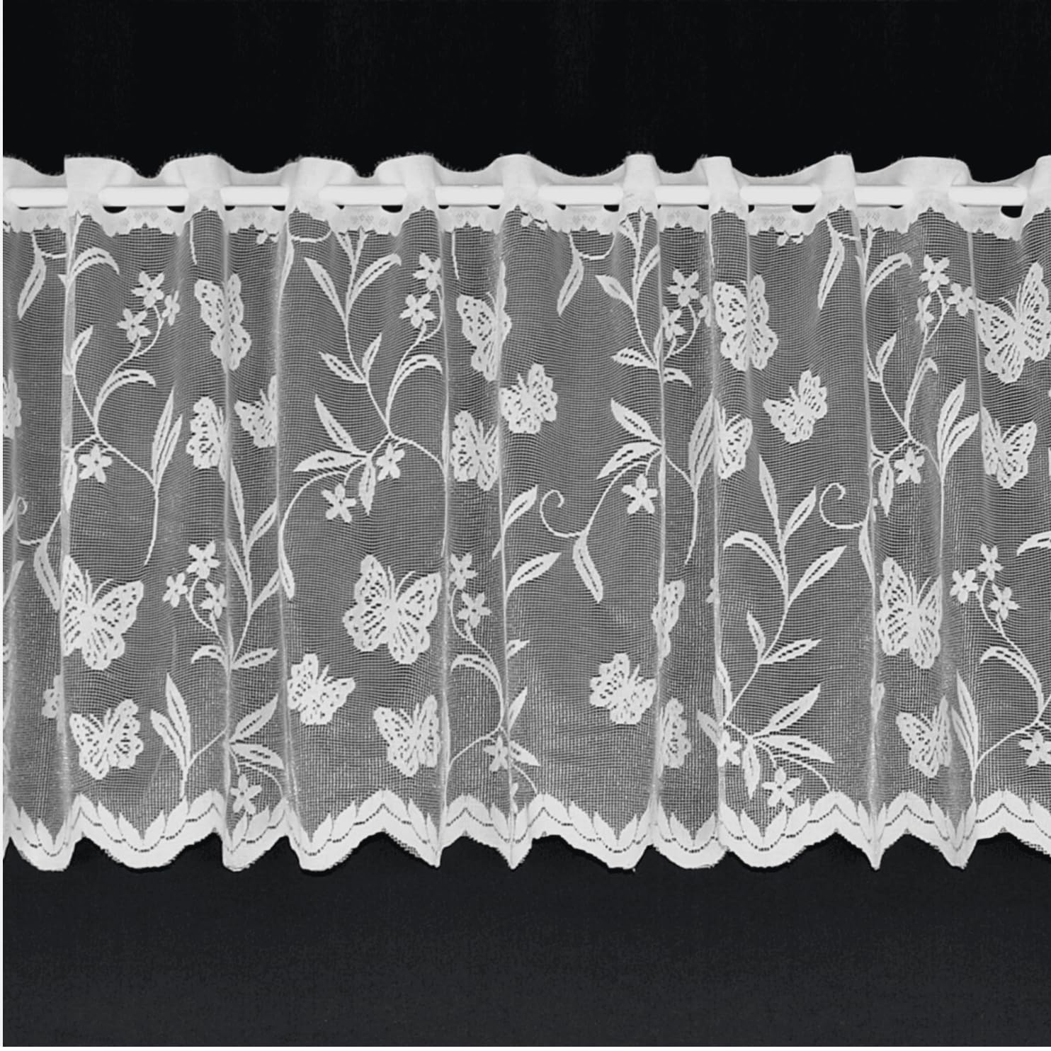 Nancy's Linens Meadow Lace Cafe Net Curtains White in 12",18" and 24" drop- Sold by the Metre Drop: 24" (60cm)