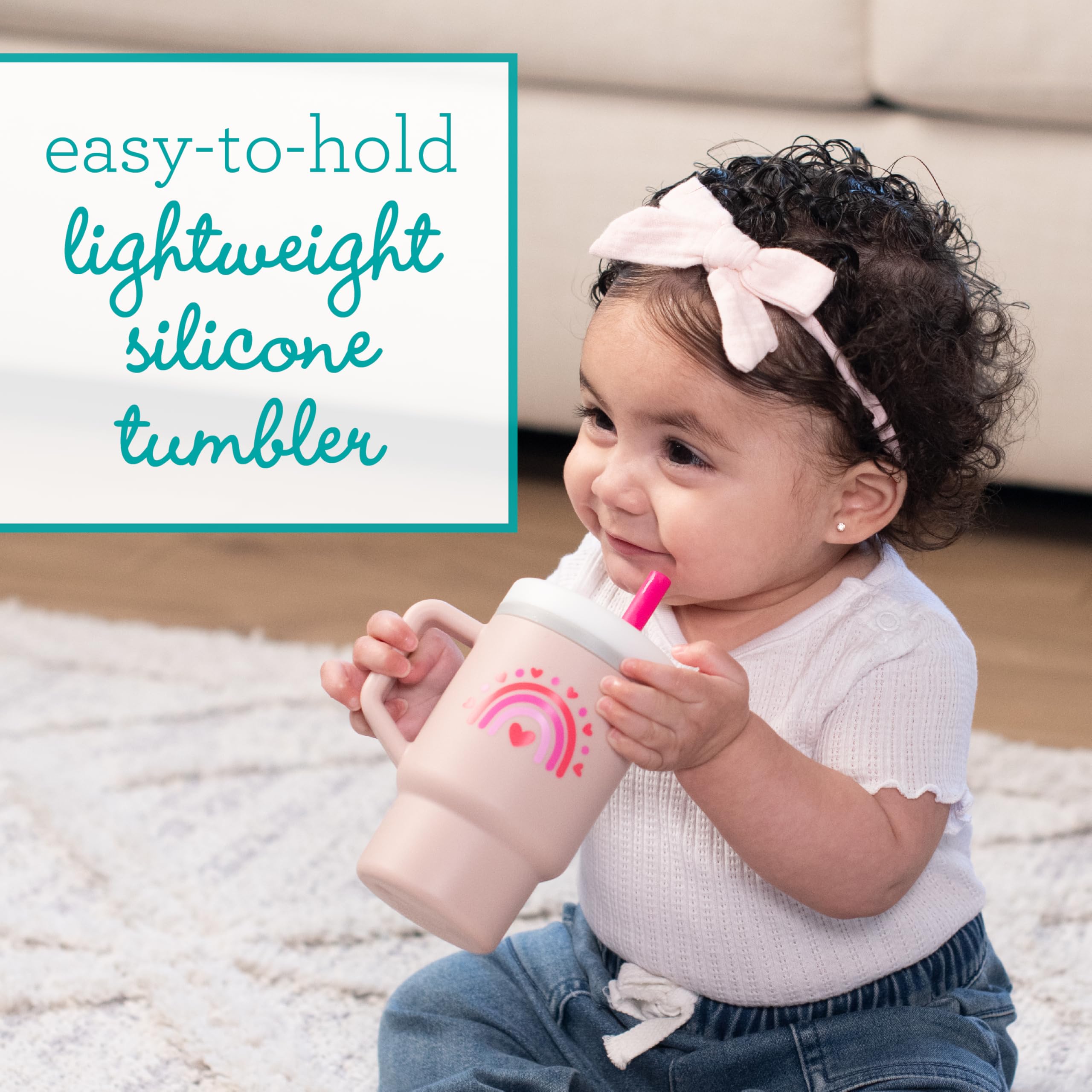 INFANTINO My 1st Tumbler, Silicone Sippy Cup with Straw & Handle, Spill-Resistant Baby Cup for On-The-Go - Image 2