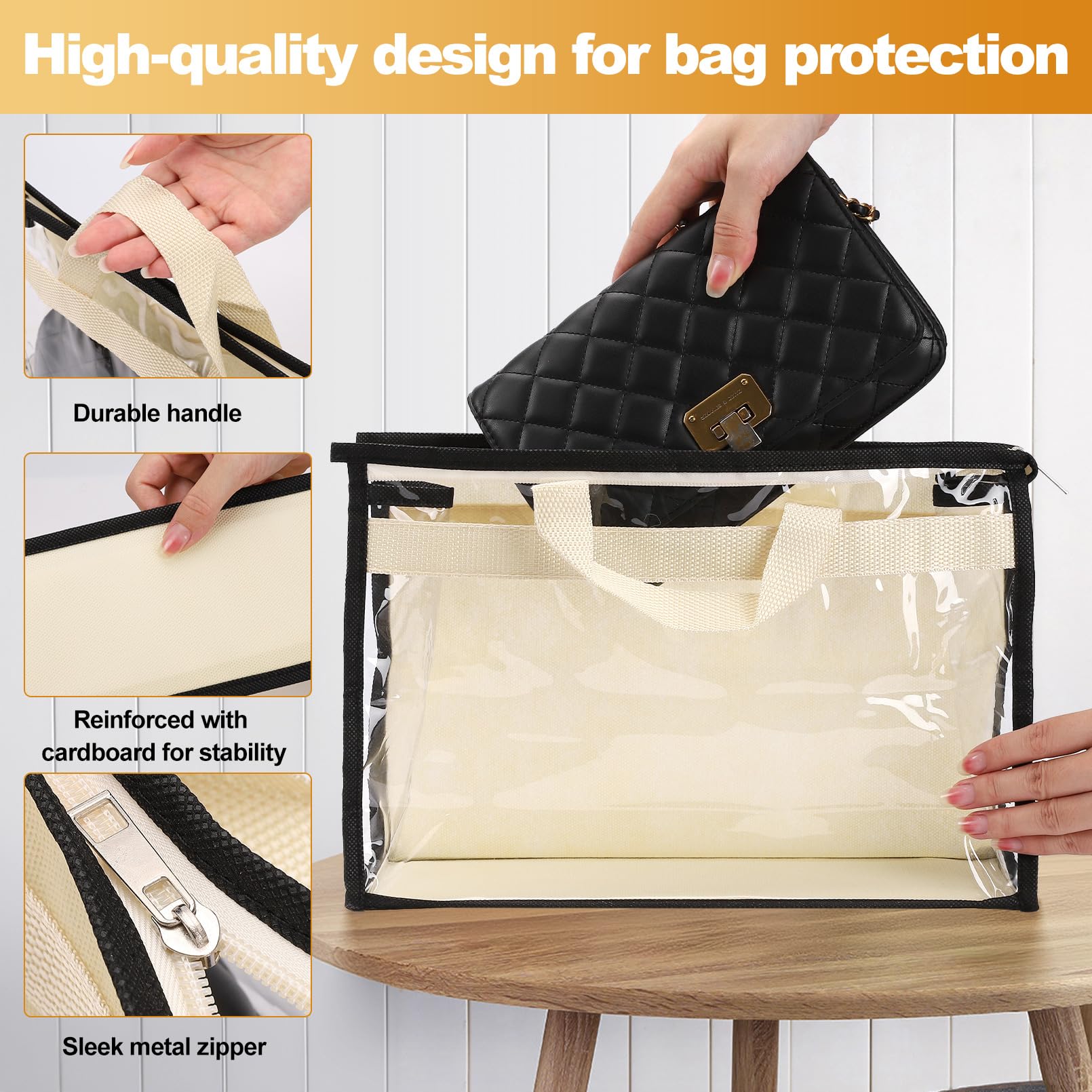 Paquete de 5 bolsas de polvo para bolsos, bolsas de polvo con cremallera y asa, bolsa de almacenamiento transparente antipolvo para colgar en el armario (grande)