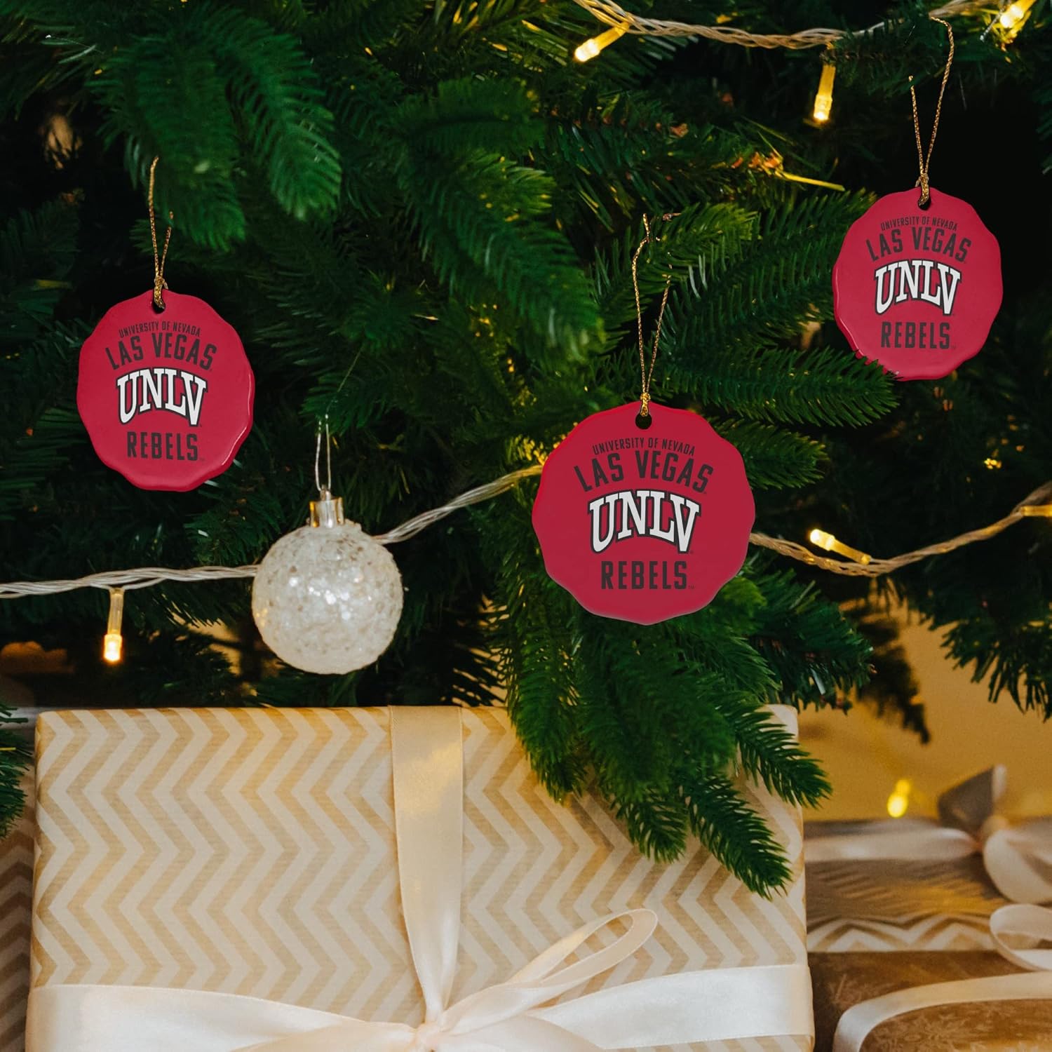 GRAPHICS & MORE University of Nevada, Las Vegas Rebels Logo Porcelain Scalloped Holiday Christmas Tree Ornament - 2.8" (7.1 cm) - Image 7