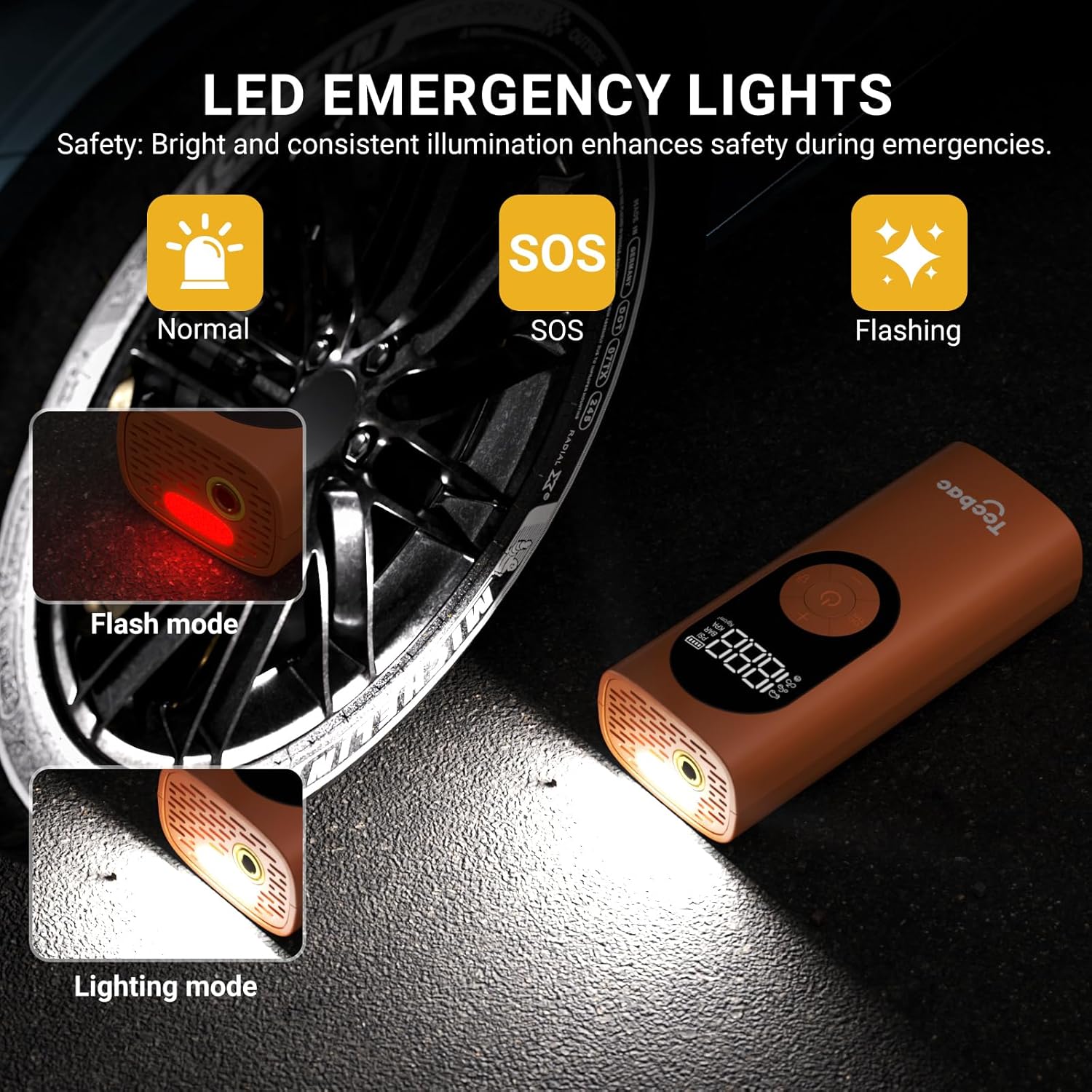 Tire Inflator Portable Air Compressor with Auto Shut-Off and Led Light, 150PSI Cordless Air Pump with Digital Pressure Gauge, 20s Fast Inflate Electric Bike Pump for Car, Motorcycle, Bicycle, Ball