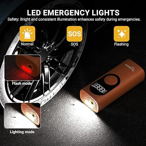Miniatura 4 de Inflador de neumáticos Compresor de aire portátil con apagado automático y luz LED, bomba de aire inalámbrica de 150 PSI con medidor de presión