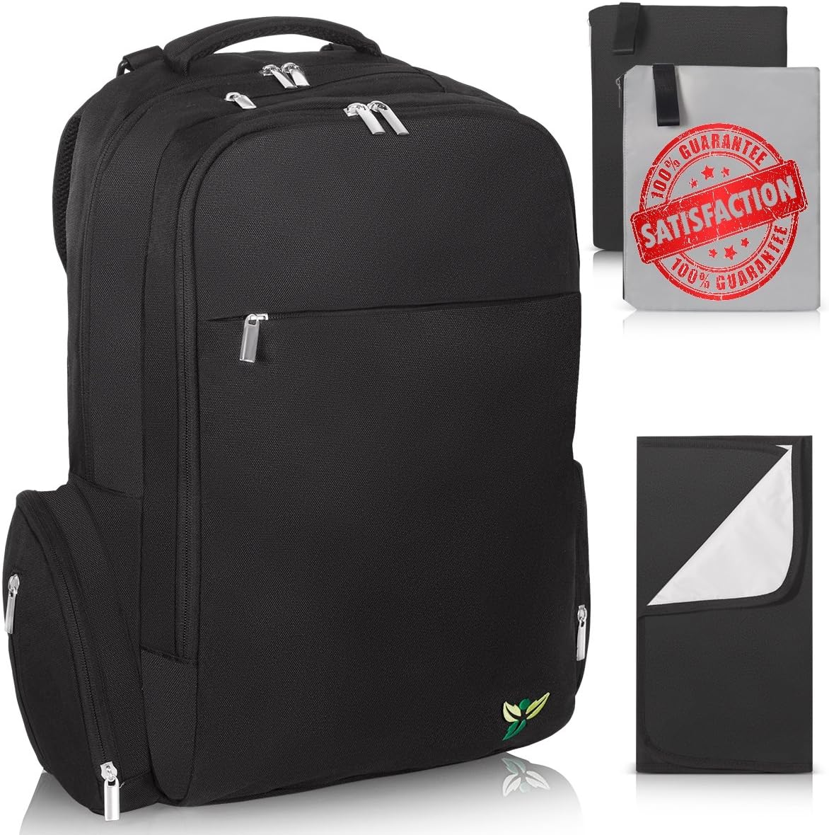 Premium Large Capacity Baby Diaper Bag Backpack - Black Diaper Backpack with 18 Pockets, Stroller Straps, Changing Pad, Wet Bag, Insert Organizer and 4 Insulated Pockets for Mom and Dad by Greenman