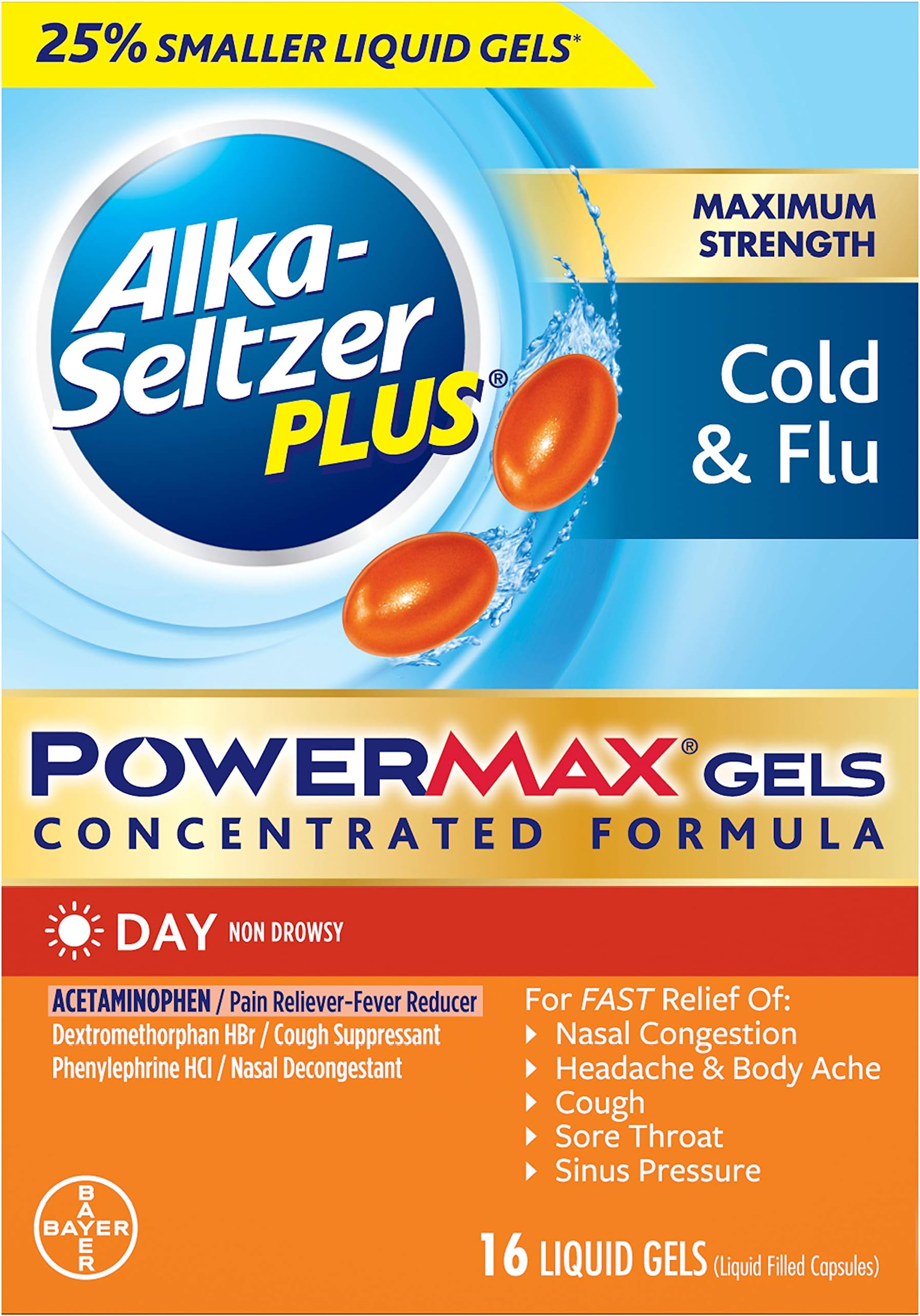 ALKA-SELTZER PLUS Power Gels Day, 16 Count