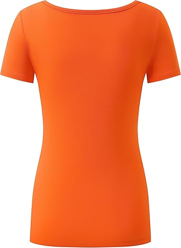 Miniatura 4 de OThread & Co. Camiseta de manga corta para mujer, cómoda, cuello cuadrado, capa elástica básica