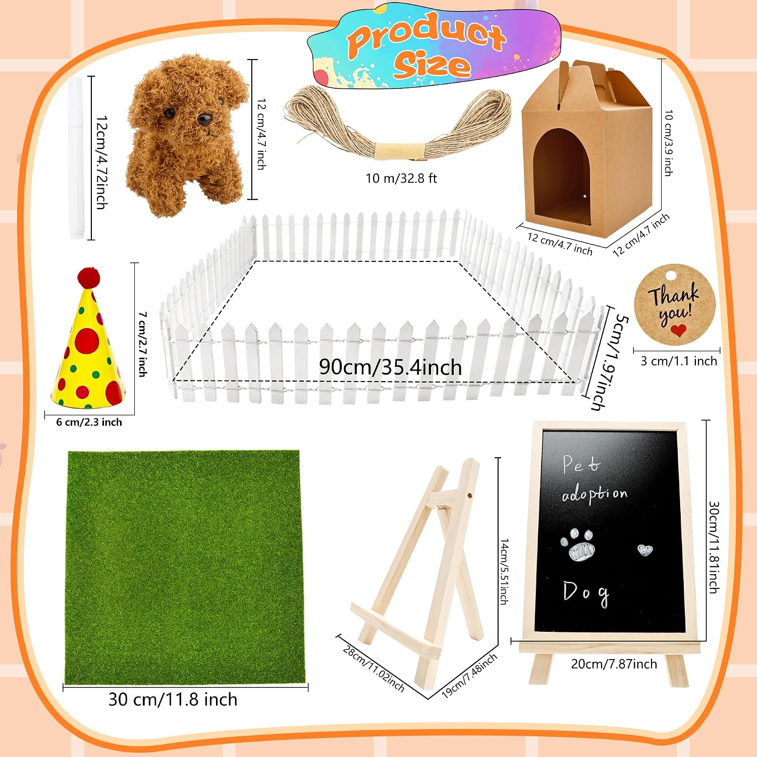 68 Pcs Adopt A Puppy Party Favors Set with 16 Mini Plush Teddy Dog 16 Hats 16 Paper Boxes 16 Adoption Card and Blackboard Chalk Fence Artificial Lawn for Adopt Birthday Party Supplies (Color Style 1)