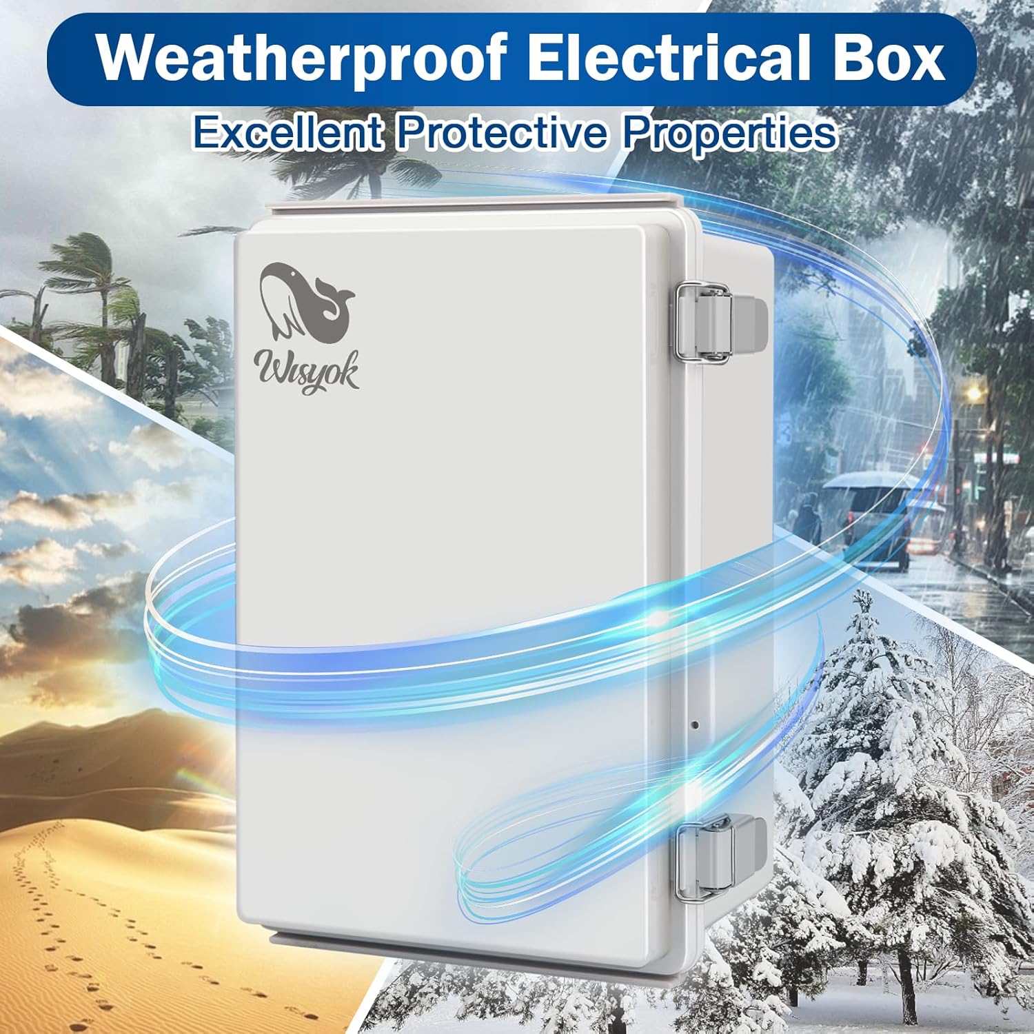 WISYOK Waterproof Outdoor Electrical Box, 11"x7.5"x5.5" Weatherproof IP67 ABS Junction Box with Mounting Plate, Hinged Cover, Wall Brackets, Grey Enclosure for Outdoor Projects