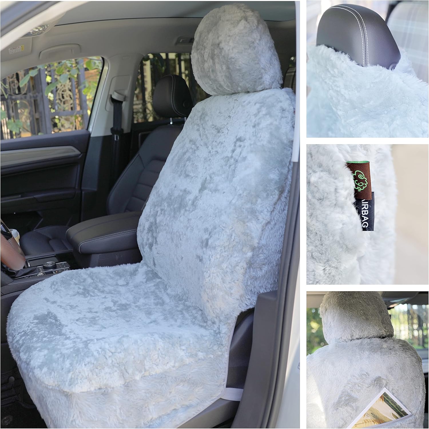SHEEPSKIN ELITE Premium Sheepskin Car Seat Cover - All Season Comfort and Protection, Easy Installation (56" x 23", Light Gray Color)