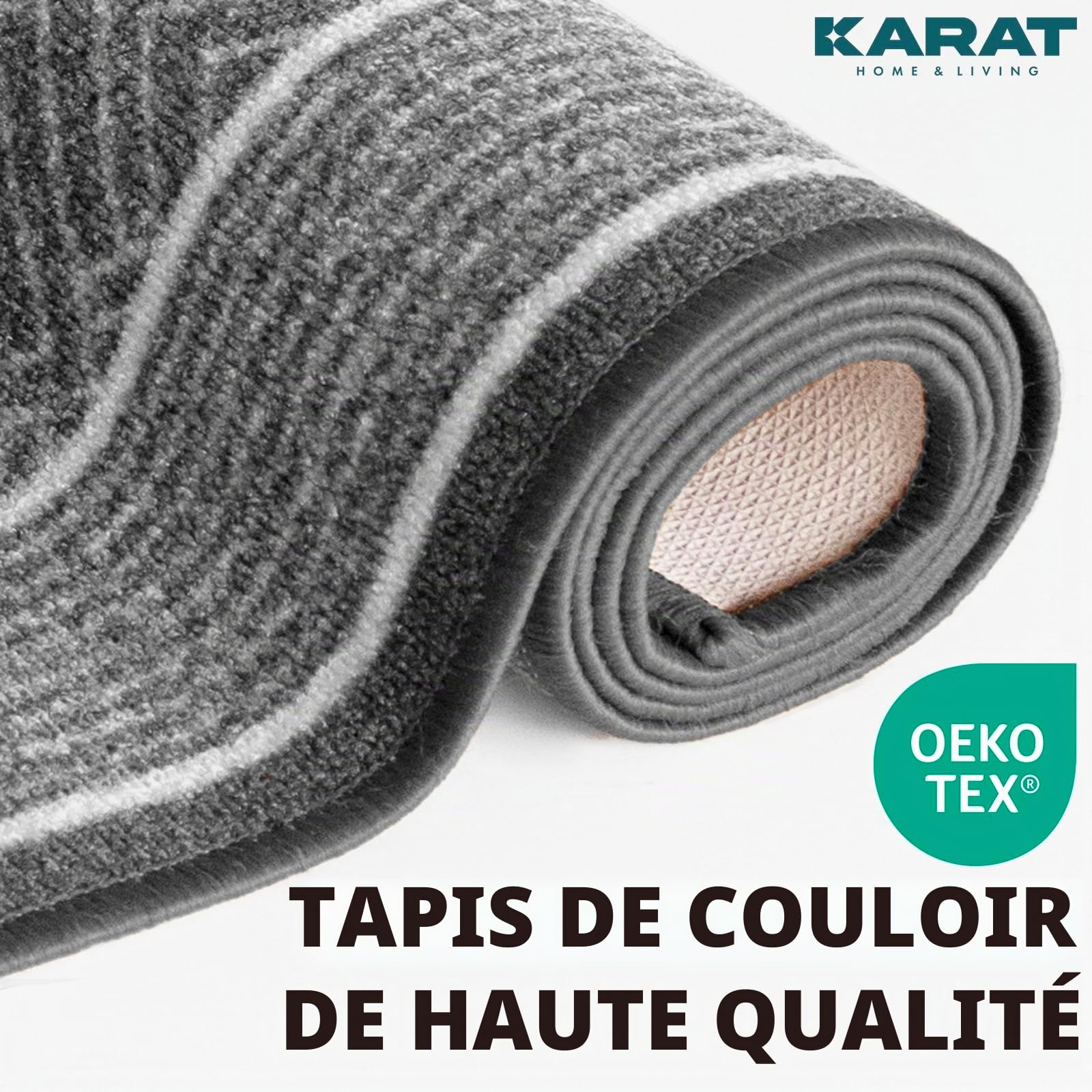Tapis de couloir Olymp - Argenté, moderne à losanges - 80 x 400 cm - Pour cuisine, couloir et salon