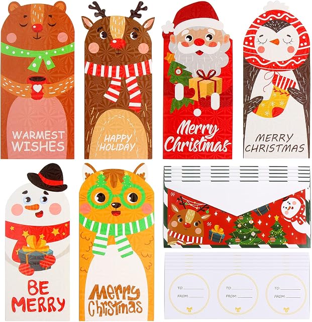 DIYASY 24pcs Christmas Cash Gift Greeting Cards with Envelope, Xmas Holiday Money Cards Holder Wallets for Christmas Favor