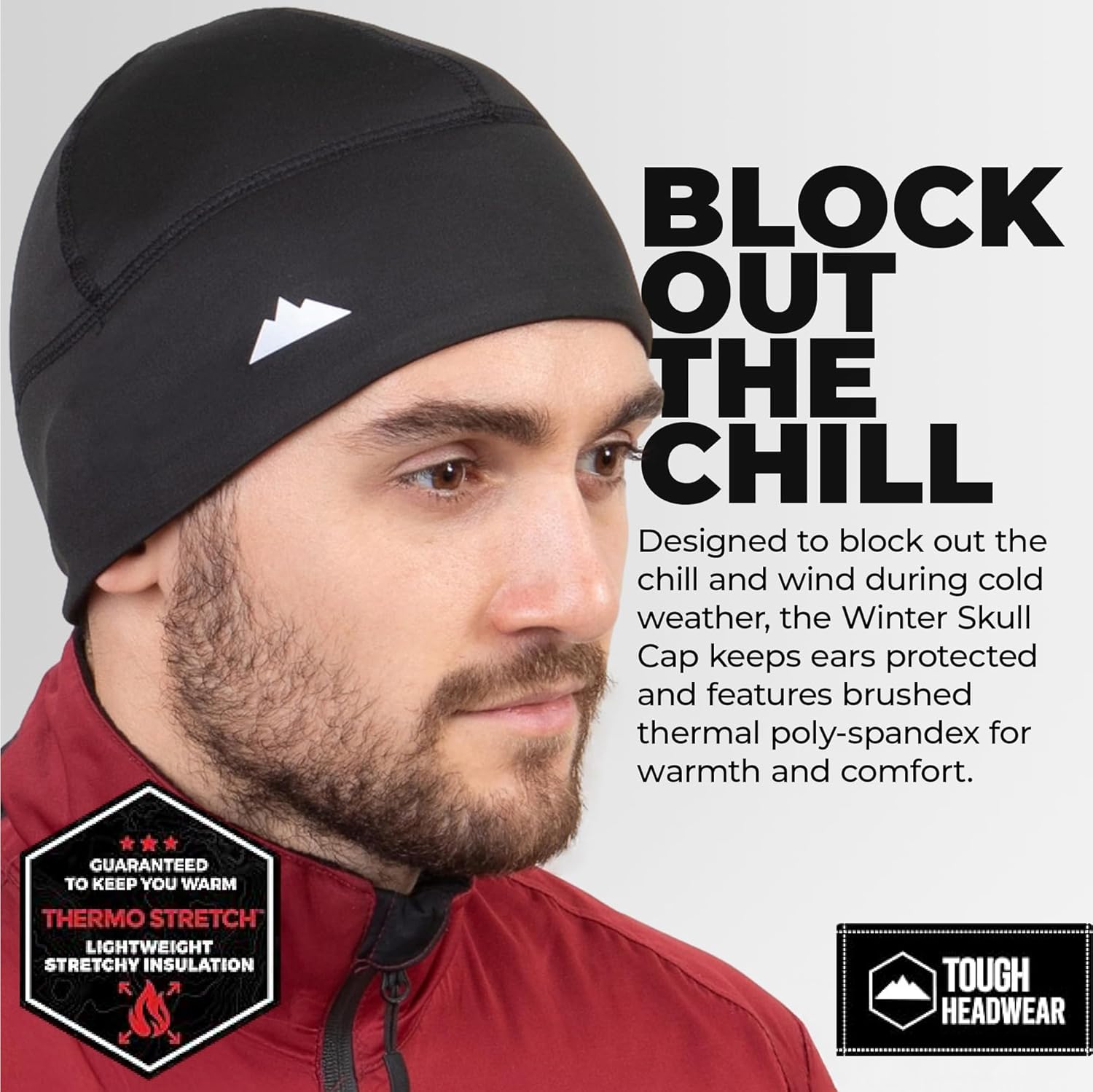 Tough Headwear Thermal Skull Cap - Moisture-Wicking Running Beanie - Wind-Blocking Cycling Cap - 4-Way Stretch Beanie for Men - Image 2