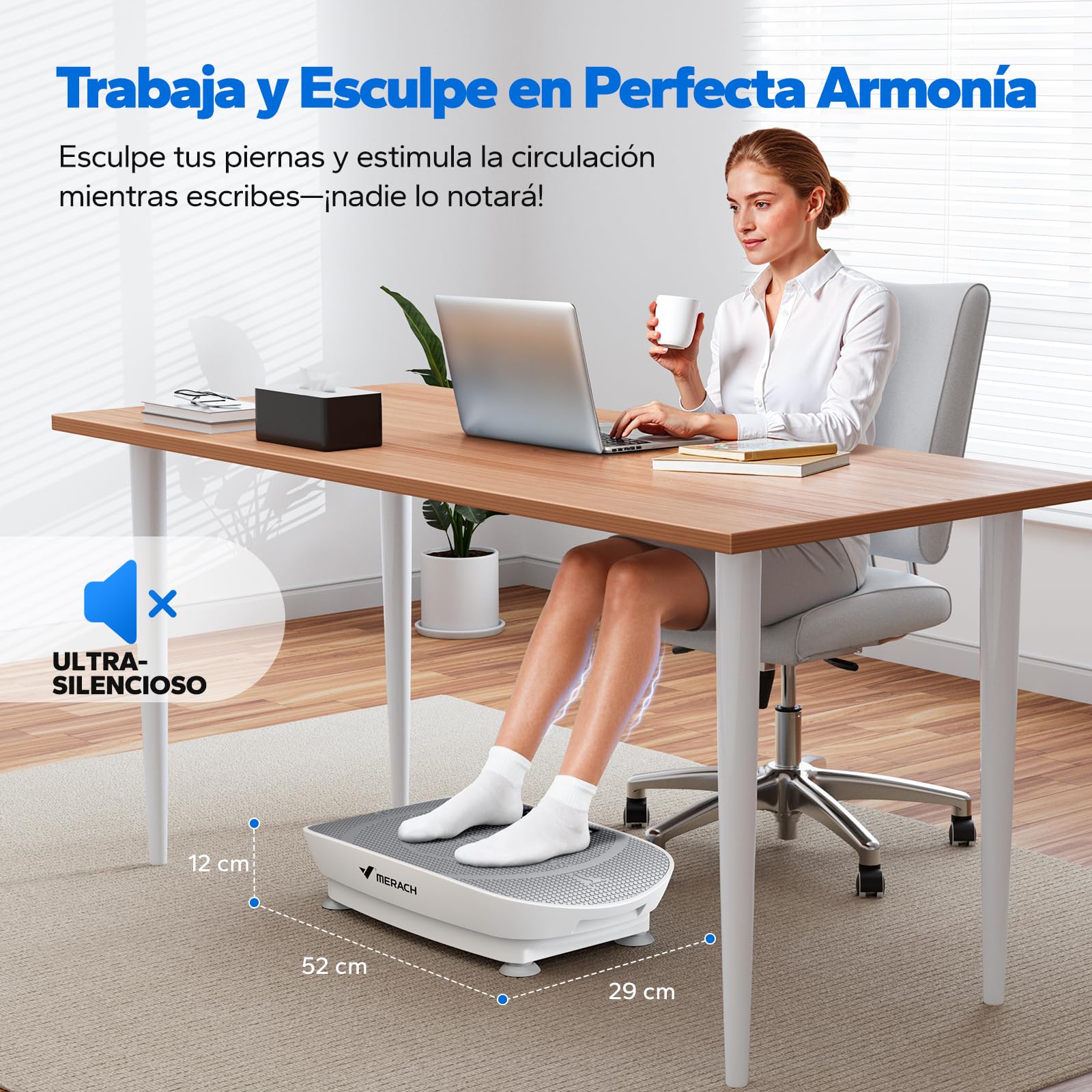 MERACH Plataforma Vibratoria, Plataforma Vibración Muscular Silenciosa y Compacta para Moldear el Cuerpo y Relajarse, con Cómoda Almohadilla de Silicona, Pantalla LED y Mando a Distancia