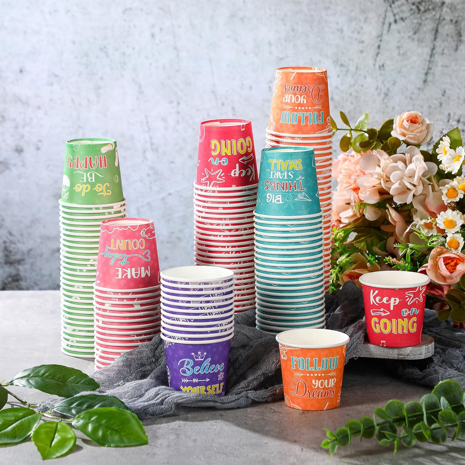 Skyley 600 Pack 3 oz Bathroom Paper Cups for Kids Disposable Mini Animal Mouthwash Cup Small Cold Beverage Drinking Container for Home Office Birthday Party Water Coolers(Inspirational Style) - Image 2