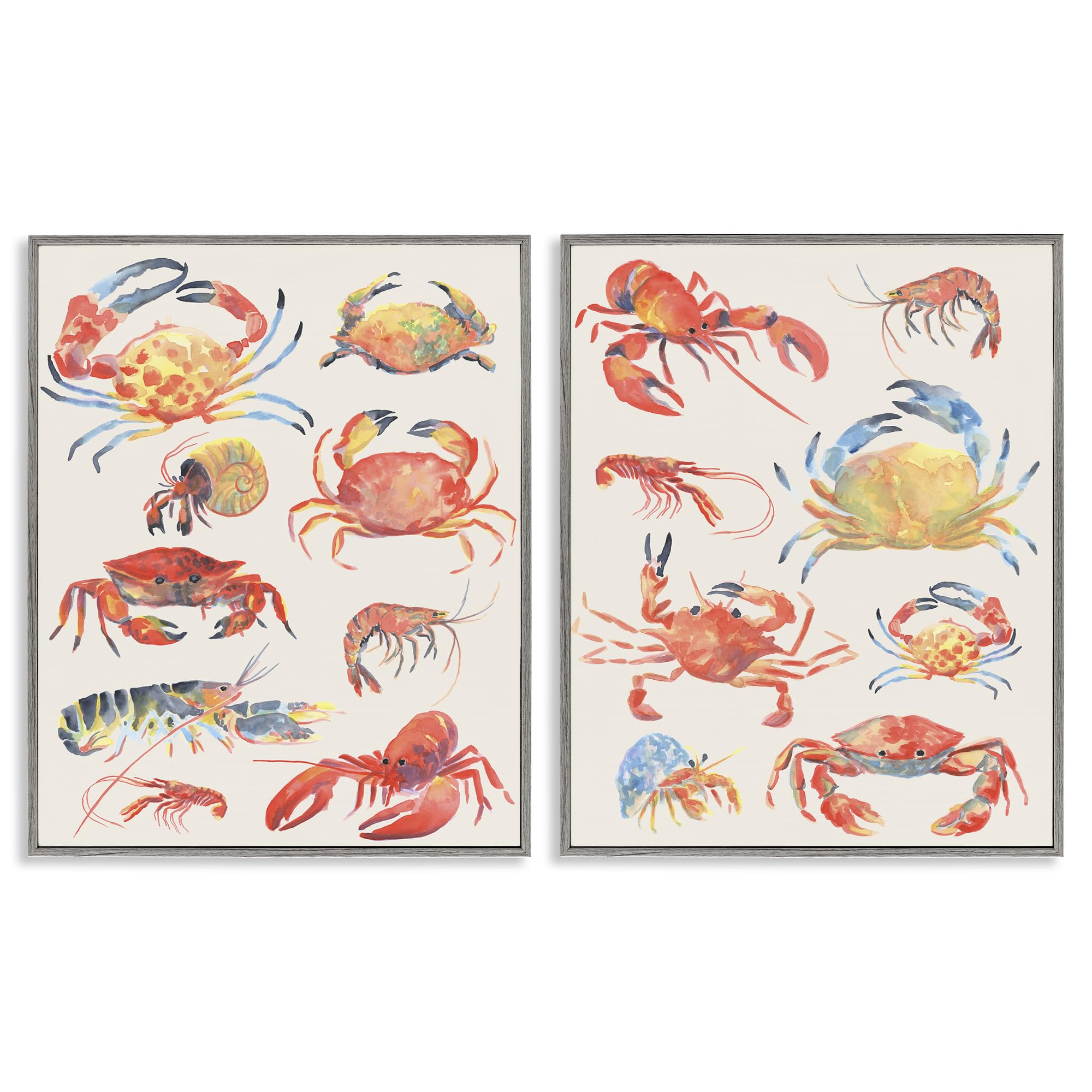 Stupell Industries Farmhouse Gray (Textured) 'Aquatic Crustacean Collection'| 2Pc Framed Giclee Art Set 2