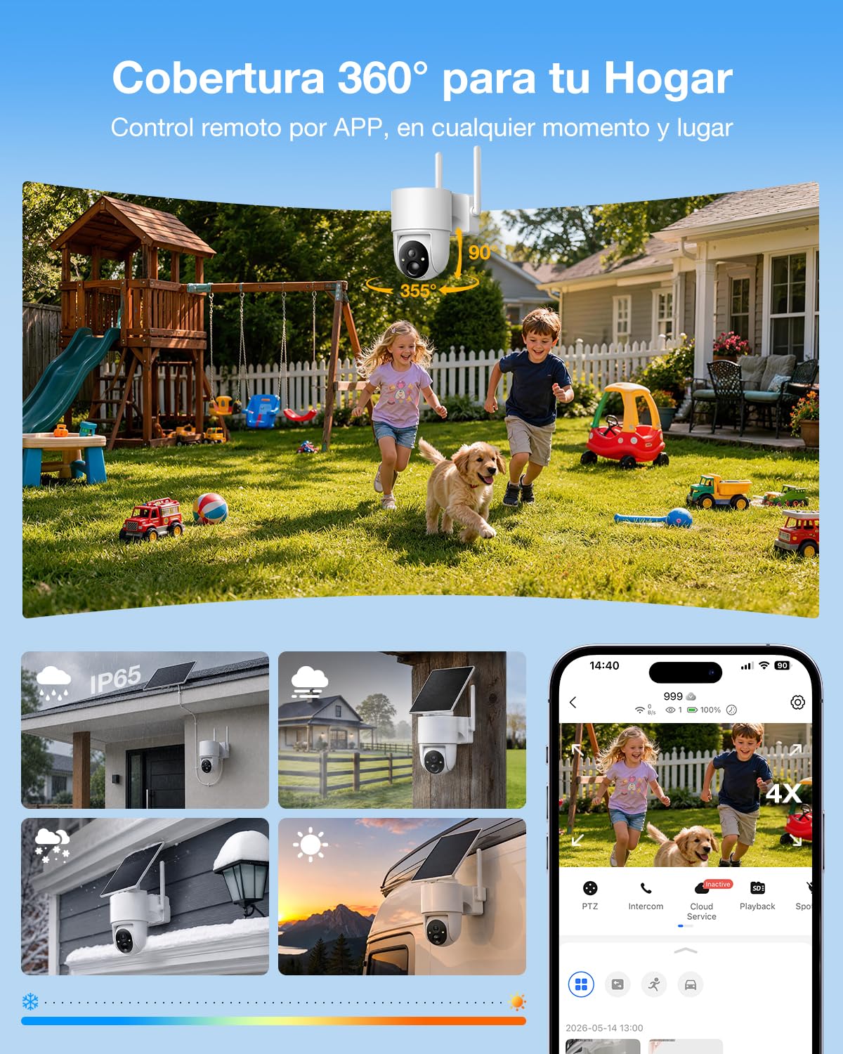 Tical 4MP Camara Vigilancia WiFi Exterior Solar sin Cable con Bbatería | 24/7 Grabación Continua Cámara de Seguridad con Panel Solare, AI Detección de Humana, IP66 con Wi-Fi 2,4 GHz