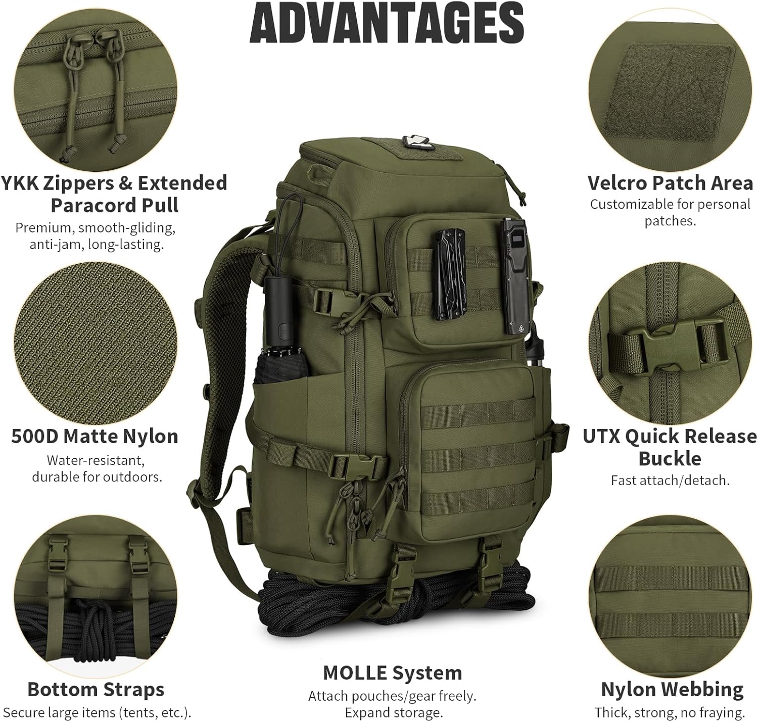 45L Tactical Backpack, Military Molle Backpack with 17" Laptop Compartment Survival Large Hiking Travel Rucksack for Outdoors
