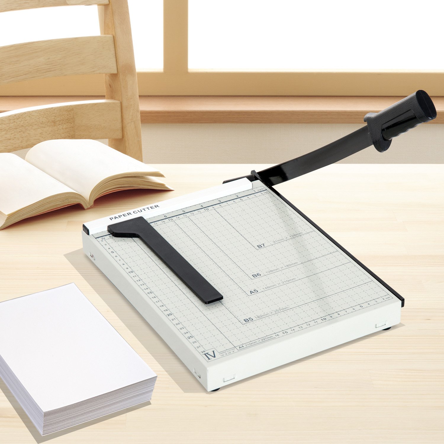HOMCOM Cortador de Papel A4 Guillotina 12 Hojas 48x26,5x5 cm Blanco