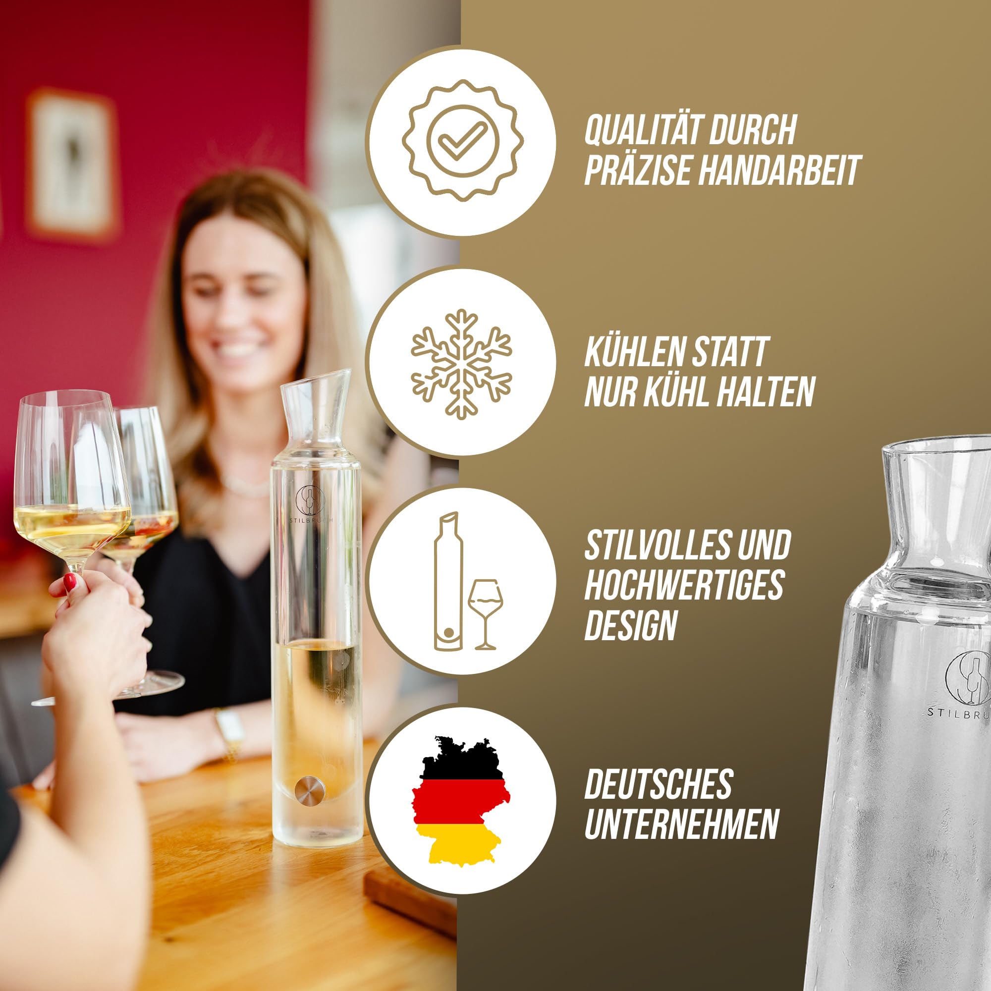 Stilbruch® Enfriador de vino [2-IN-1] Decantador de vino, enfriador de champán, decantador de vino – Sé el anfitrión perfecto: vino blanco frío en 5 minutos | Enfriador de botellas, enfriador de