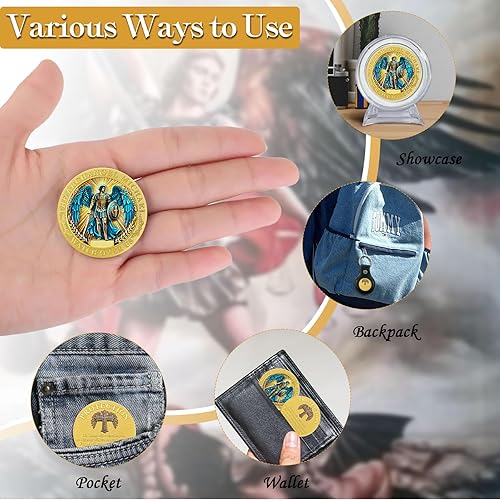 Miniatura 7 de Arcángel Miguel Christian Challenge Coin, moneda inspiradora cristiana de fichas cristianas, moneda de oración inspiradora de San Miguel Arcángel