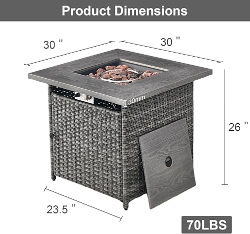 Miniatura 7 de HUMMUH Mesa cuadrada de propano de 30 pulgadas, fogata de gas al aire libre de 50,000 BTU con tapa y roca de lava, mesa de acero 2 en 1 para porche,