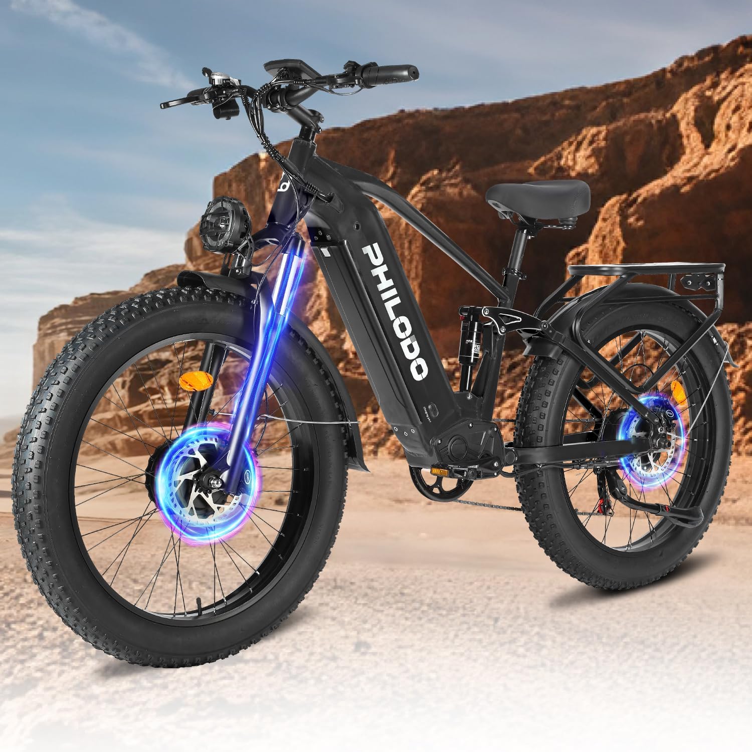 5000W Peak Dual Motor E-Bike, 60V 25AH Long Range Electric Bike for Adults Dirt Bike, Fat Tire Hunting Ebike for All Terrain, 45MPH Full Suspension Electric Bicycle