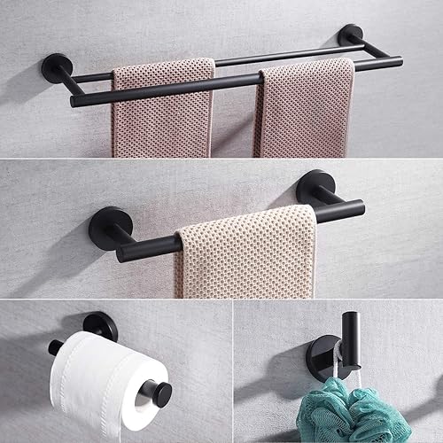 Miniatura 3 de Miyili BS01B4 - Juego de accesorios de baño de 4 piezas, color negro mate, montaje en pared de acero inoxidable, incluye toallero doble, toallero de