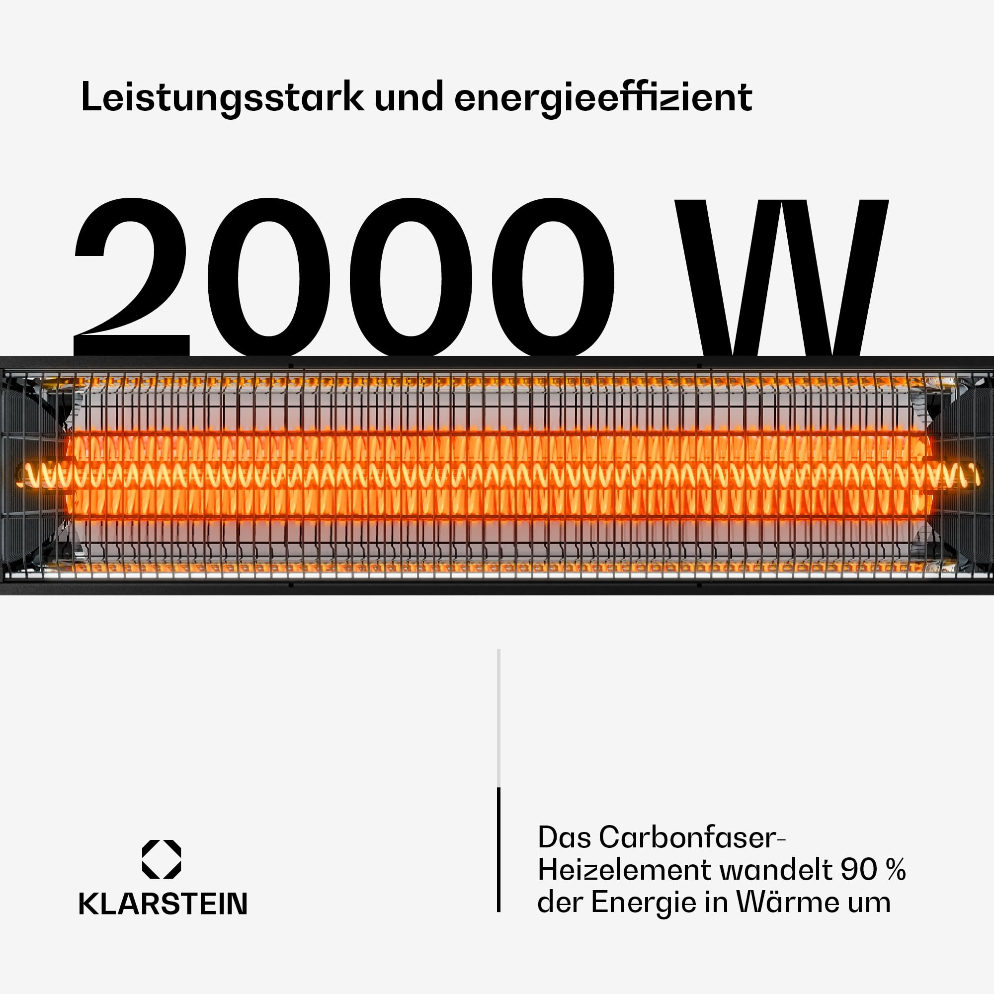 Klarstein Infrarotheizung Standgerät 2000W – 8 Stufen, Fernbedienung, Timer, IP65, Kippschutz, Wandmontage & Standfuß, leise, für Außenbereich bis 15 m², Infrarot Heizung