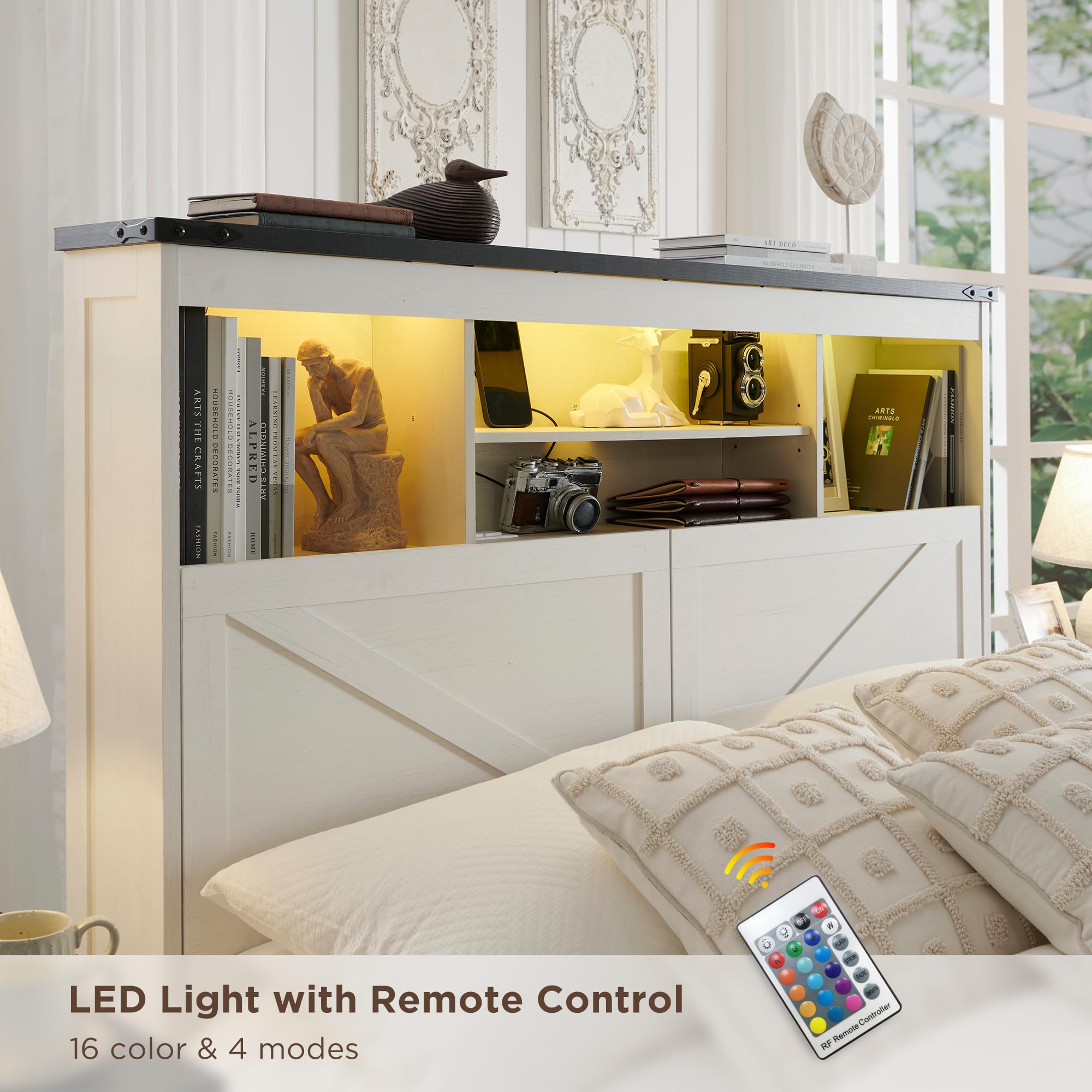 Mesitas Noche Hasuit Marco De Cama De Granja Tamaño California King Con  Cabecera De Almacenamiento, Cama California King De Madera Con Luces LED,  Estación De Carga, 2 Cajones, Marco De Cama Rústico, image size:2000x2000