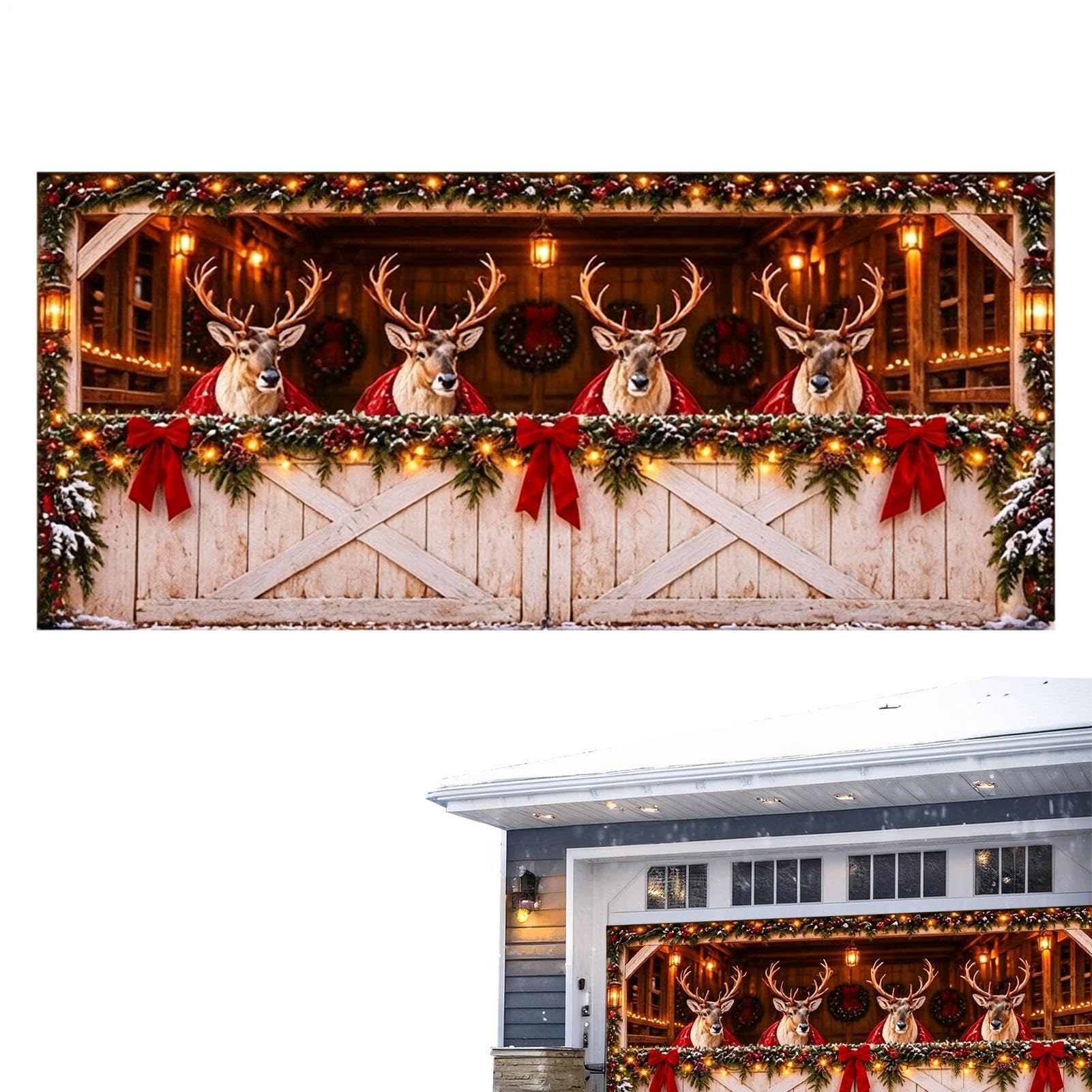Weihnachtsgaragentorabdeckung Großer bohrfreier waschbarer | Garagentor-Abdeckung Deko für Für Haus Hof Wand Terrasse Festival Feiertags-Party Indoor 7x16 Fuß