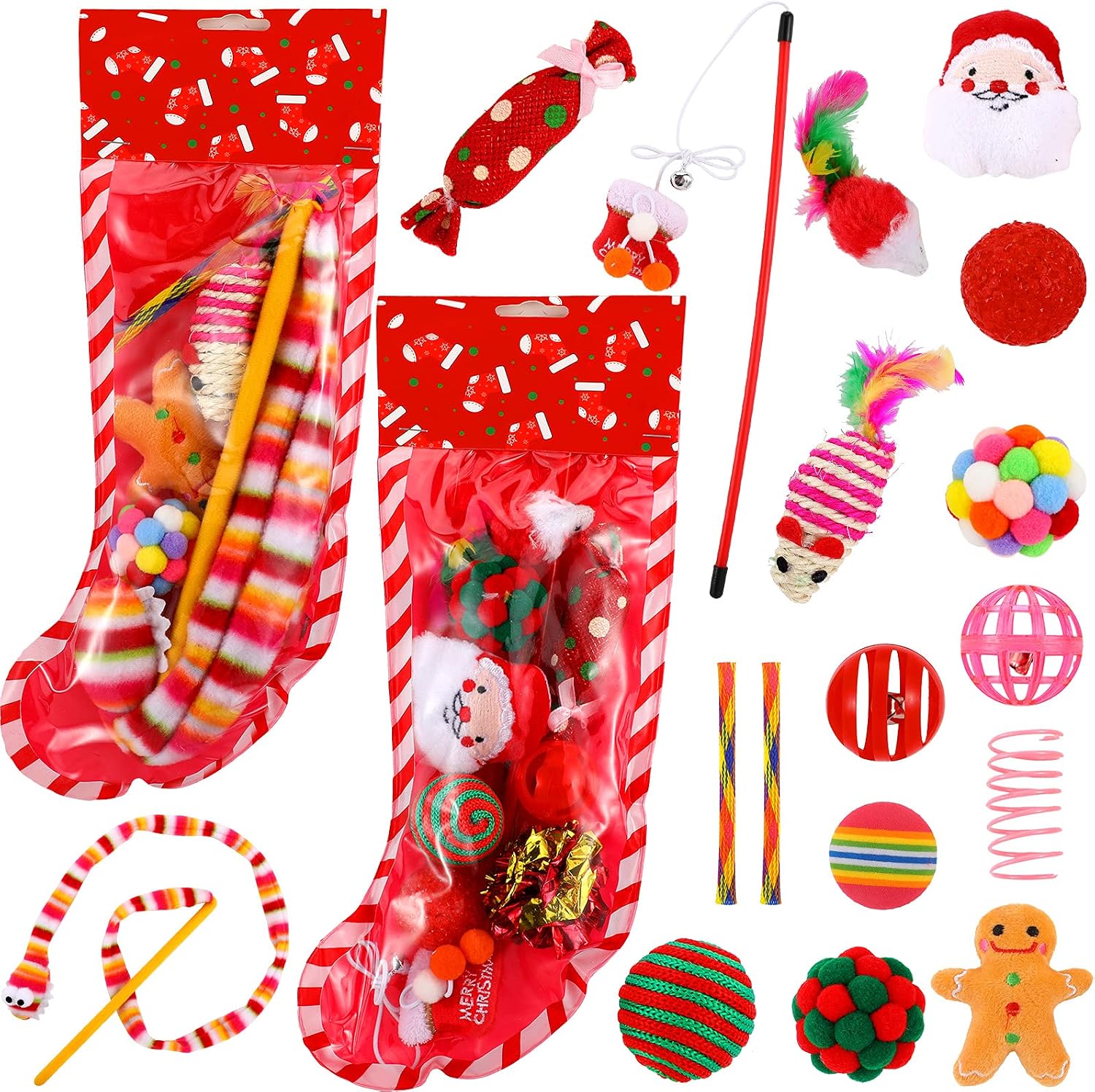 Civaner 18 Pieces Christmas Cat Toys Cat Holiday Pet with Kitten Ball Kitty Catnip Toys Indoor Interactive Refillable Xmas for Kitty, 2 Sets