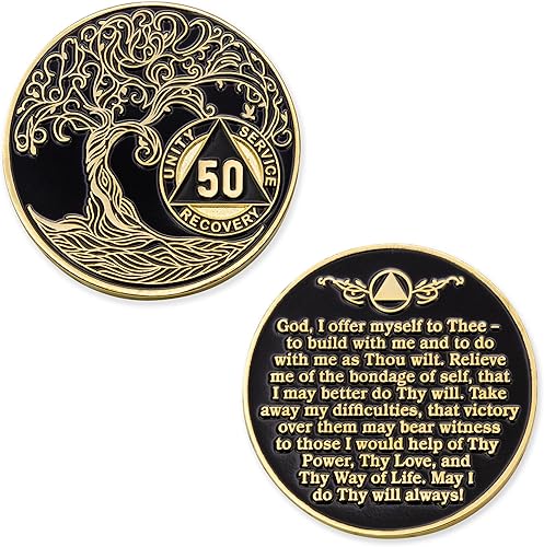 Miniatura 314 de 17 años Sobriety Mint Twisted Tree of Life - Medallón de recuperación AA/NA chapado en oro, fichas y fichas, color blanco