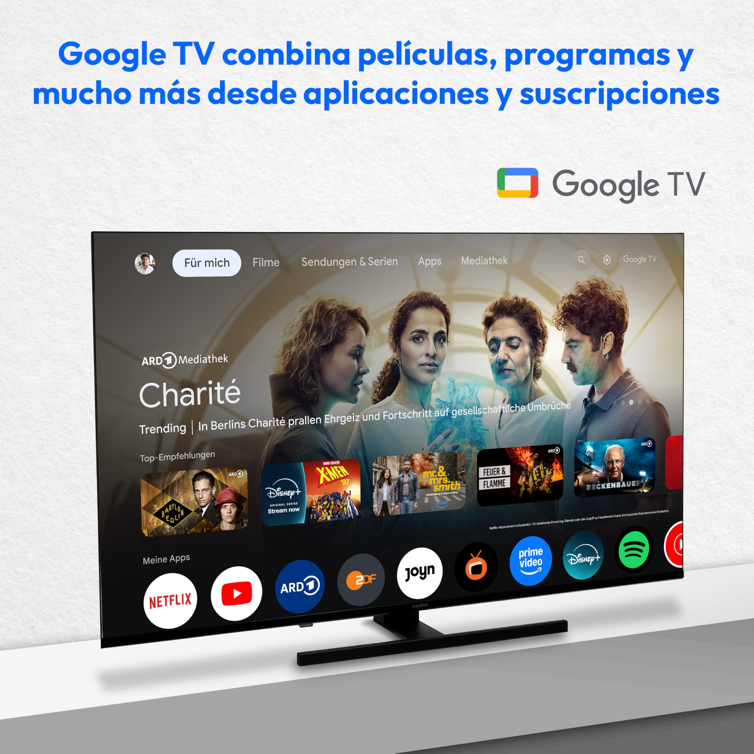 MEDION Televisor QLED 108 cm (43 Pulgadas) (Smart TV, 4K, Dolby Vision HDR, Netflix, Prime Video, Disney+, Dolby Atmos, DTS X, Compatible con Google TV, PVR, Bluetooth, MD 843700)