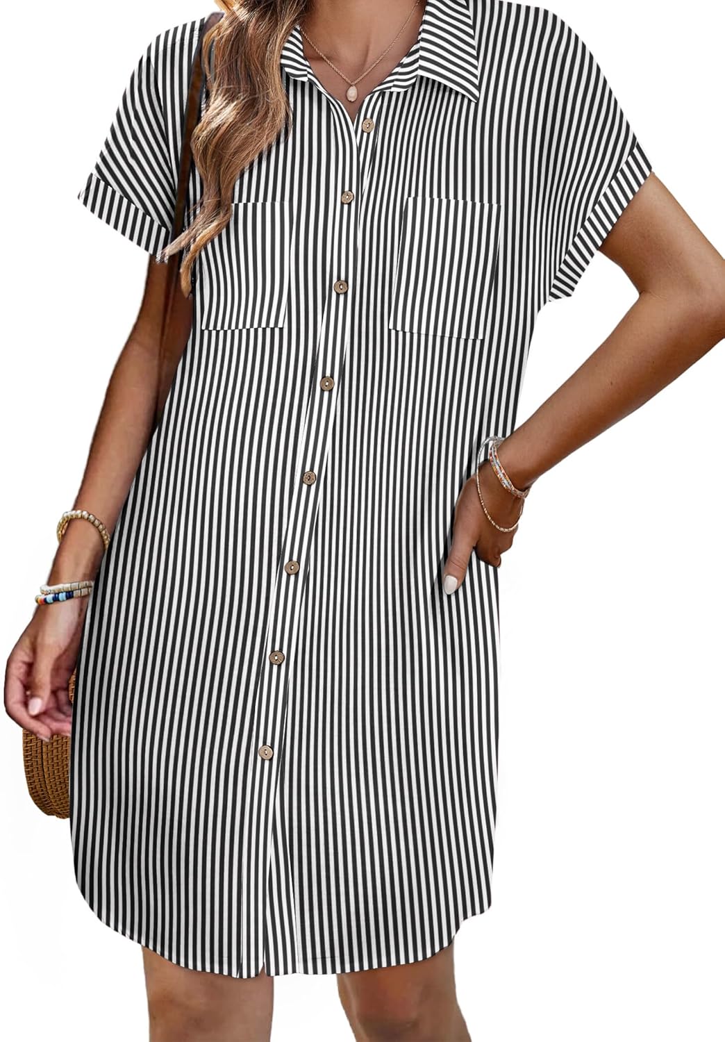 Zeagoo Summer Dresses for Women 2026 Cotton Button Down Short Sleeve Tshirt Dresses Casual Mini Beach Dress - Image 2