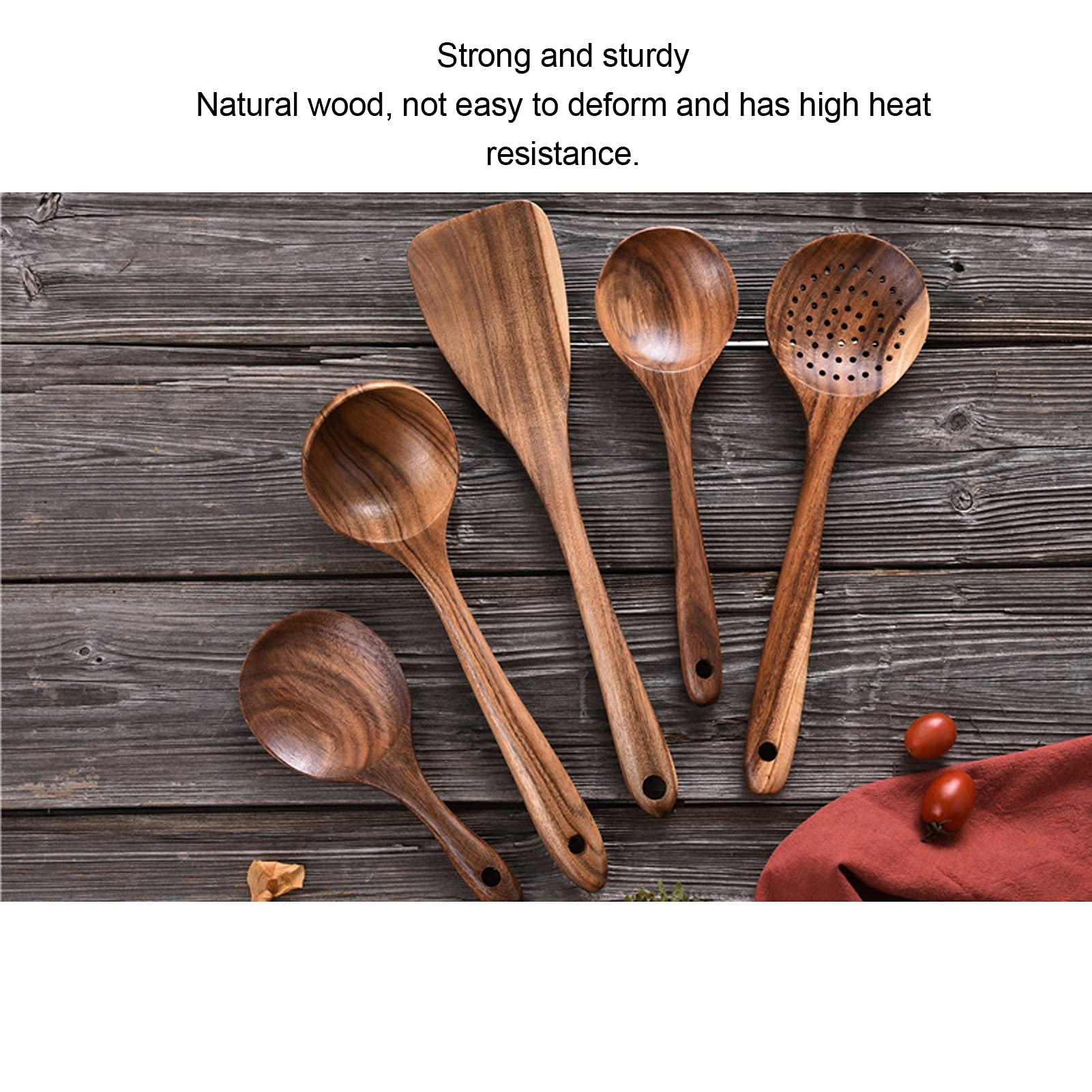 Generic Set di Cucchiai da con Manico Lungo per Uso Domestico, Utensili in Legno Durevoli, Kit di Utensili da da 7 Pezzi