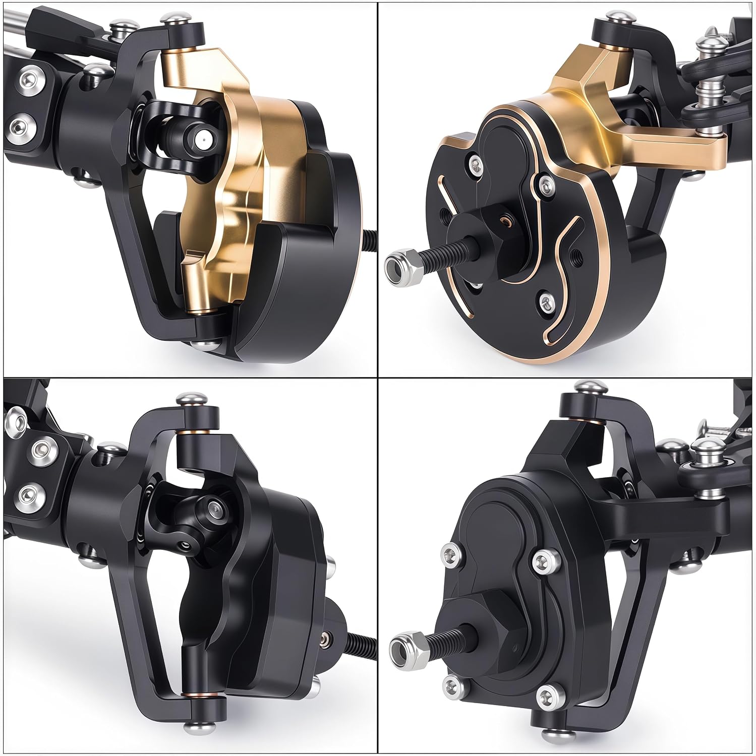 AMK Capra 1.9 Portal Axles Kit 857G, 4WS Front & Rear Axles with Isokinetic 3-Section CVD Shafts, 52° Max Steering Angle, Low CG Battery Tray for Axial Capra 1.9 UTB10 1/10 RC Crawler Upgrade (Black)