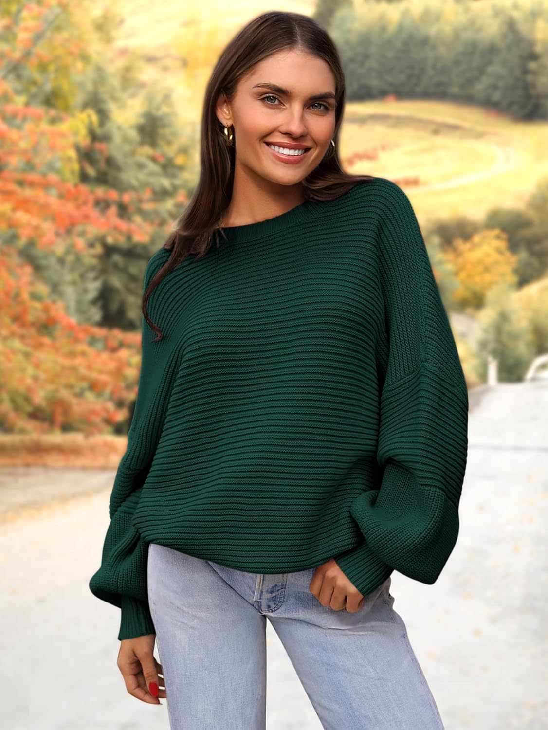 PRETTYGARDEN Womens Sweaters Fall 2025 Lantern Long Sleeve Oversized Sweater Casual Crewneck Chunky Knit Ribbed Pullover Tops - Image 2
