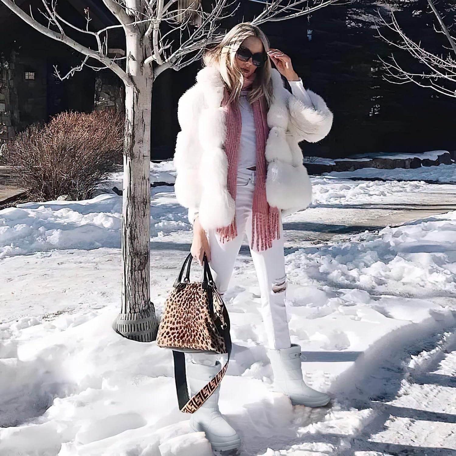 HYPOCRUTE Women's Warm Snow Boots with Fur Lined Black and White Wide Winter Boots Water-resistant Mid Calf Boots for Hiking,Working,Outdoors - Image 2