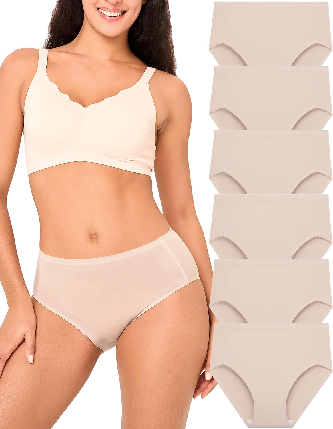 BAMBOO COOL Women's No Show Briefs Seamless Underwear for Women High Waist Non-marking Full Coverage Stretch Panties,6 Pack