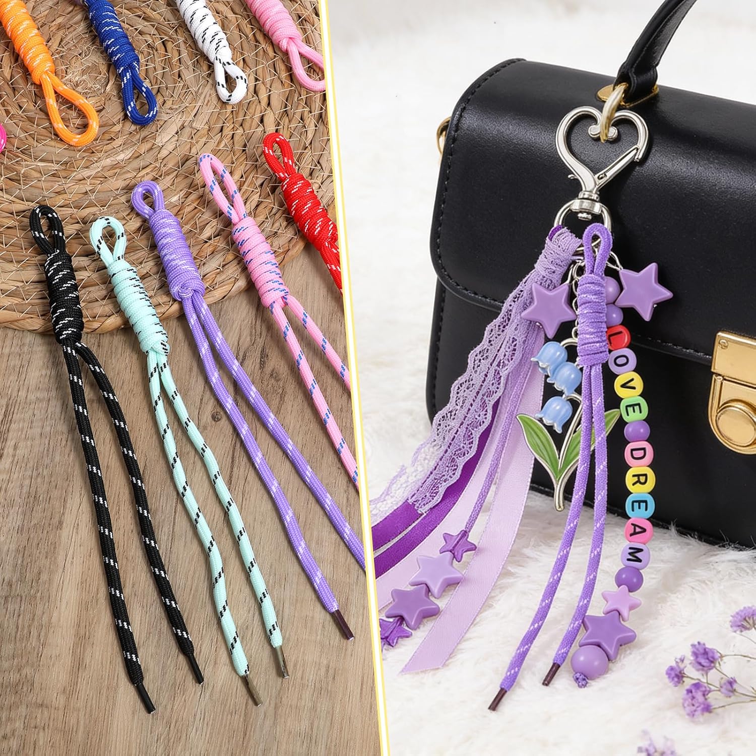 Paracord Keychain Bag Charms, Braided Cord Rope Bag Charm Paracord Charm Bags Keychain Accessories 12 Colorful Braided Code Charms for Purse, Handmade Rope Key Chain for Handbag Y2k Hanging Ornament - Image 7