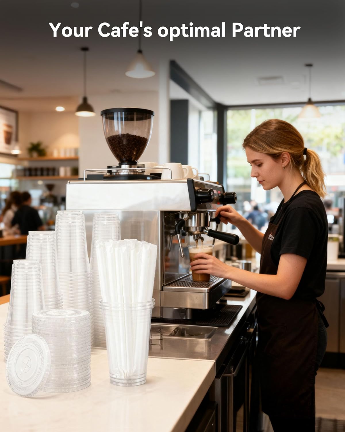 EUHOMY 100 Pack - 16 oz Clear Plastic Cups with Lids and Straws, Sturdy & Food Safe Iced Coffee Cups with lids, Disposable Plastic Smoothie Cups for Cold Drinks - Image 8