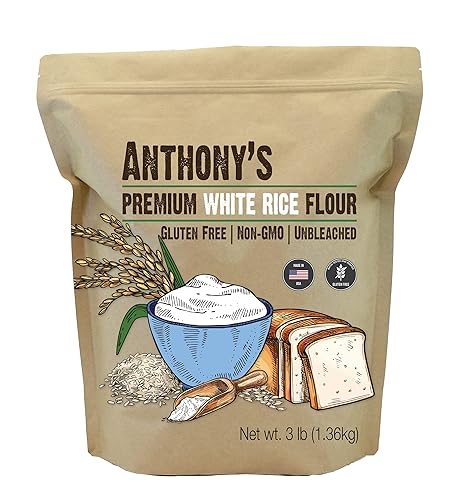 Anthonys Harina de arroz blanco premium 3 libras sin gluten sin OMG sin blanquear