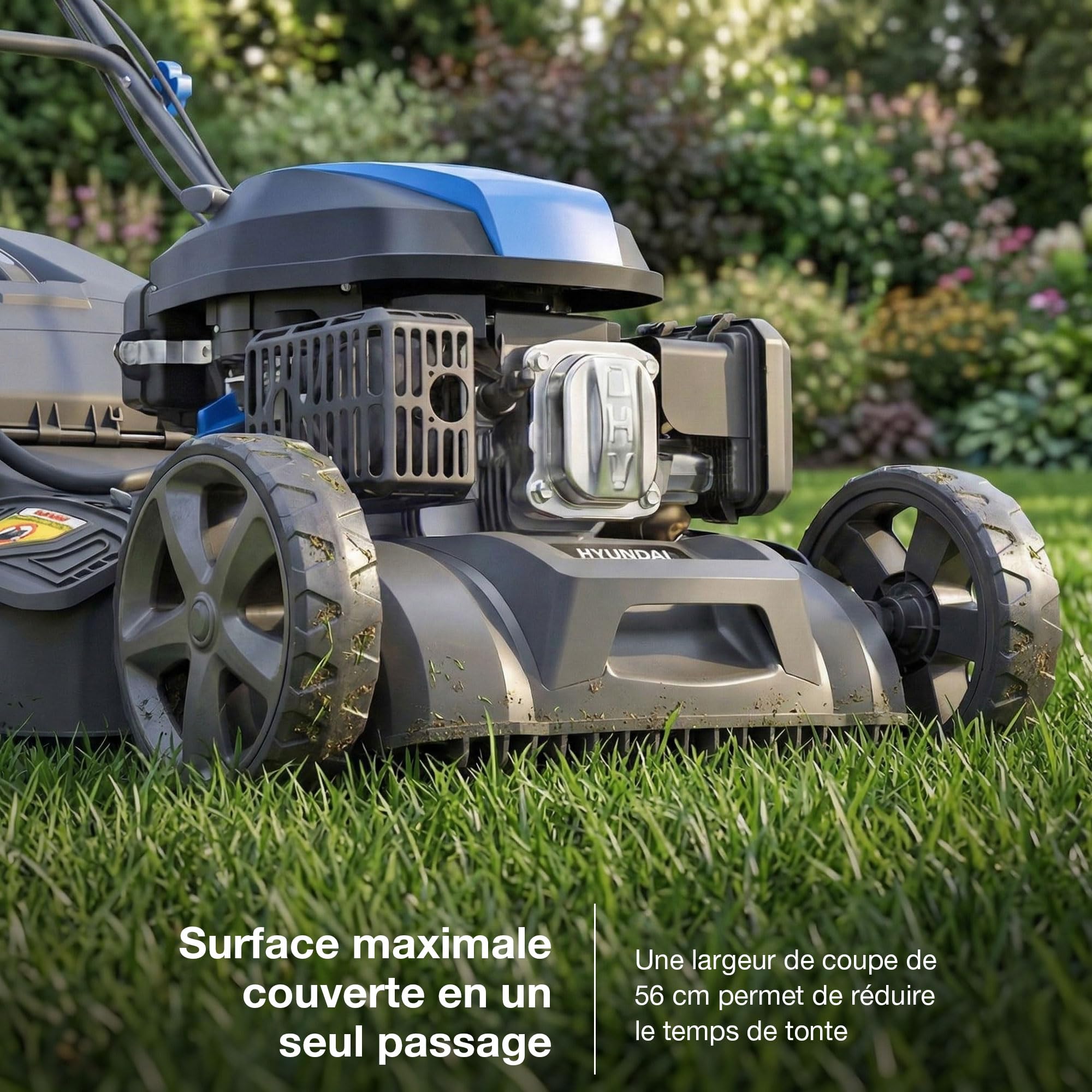 Hyundai Tondeuse à Gazon Thermique Autotractée 56 cm 196 cm3 5,5 CV Bac 70 L 4-en-1 HYM22200SPEX