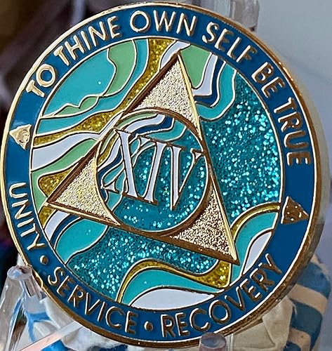 Miniatura 3 de Medallón AA de 14 años elegante mármol caribeño aguamarina purpurina azul chapado en oro chip XIV