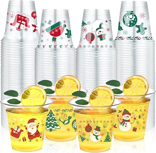 Miniatura 1 de Zhehao 100 vasos de plástico transparente de Navidad, vasos de plástico desechables de Navidad, decoraciones de fiesta de Navidad, suministros de
