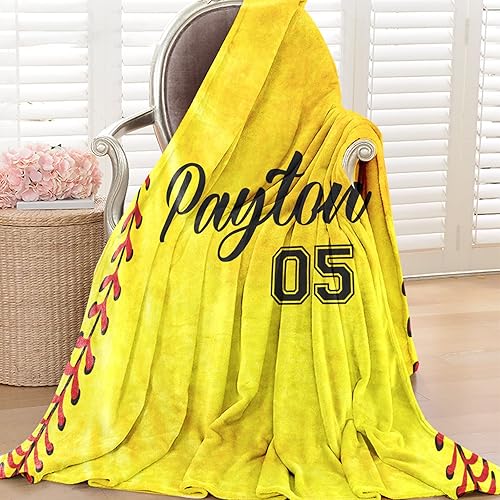 Miniatura 2 de Dyoart Manta personalizada de sóftbol para niños con Naumber y nombre, manta deportiva personalizada para cama de 0 a 3 meses, esencial para bebés,