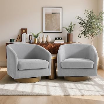 Swivel Barrel Chairs Set of 2, 31" W Modern Round Swivel Accent Chair for Living Room, 360 Rotation Upholstered Chenille Fabric Armchair Club Chair for Bedroom, Reading Room, Office Light Gray