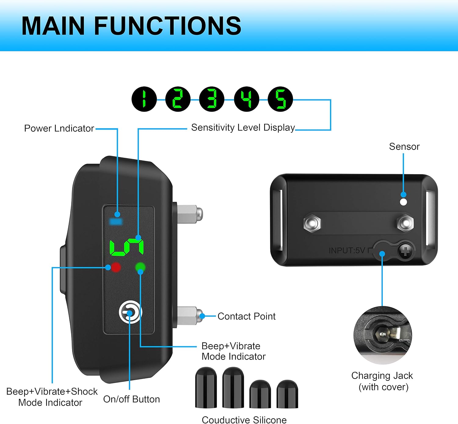 Jasain [Upgraded 2019] Dog Anti Bark Collar Smart Detection Adjustable Collar Rechargeable Rainproof Beep Vibration Shock 5 Sensitivity Humane & Harmless Bark Collar for Small Medium, Large Dog